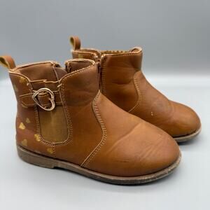 Girl Zip Boots with hearts Toddler Size 10 brown used shoes